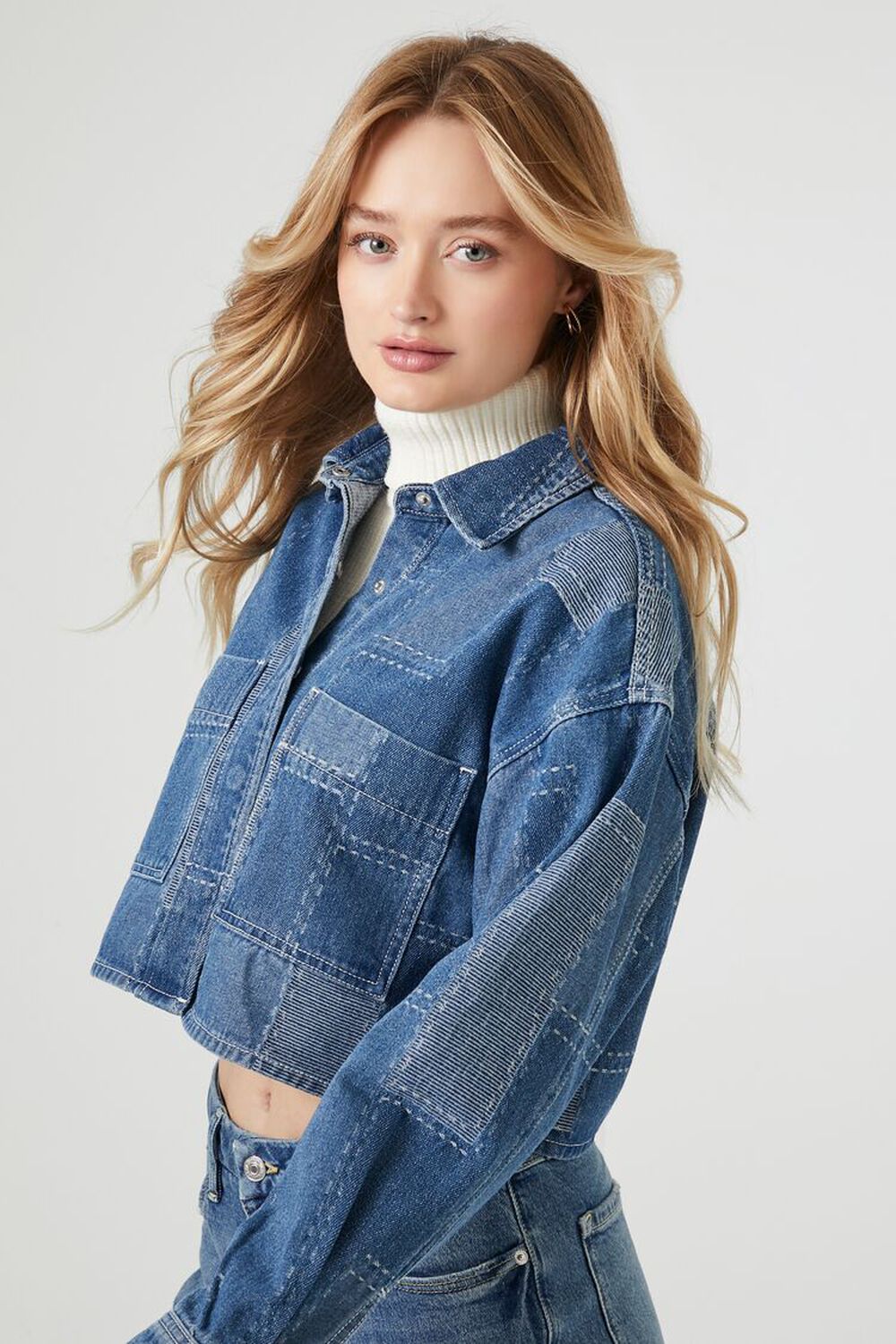 Cropped Patchwork Denim Jacket